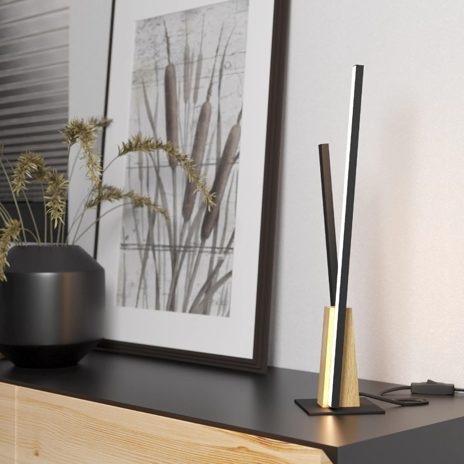 EGLO Lampe à Poser LED Panagria, Noire Avec Détail Bois – Image 2