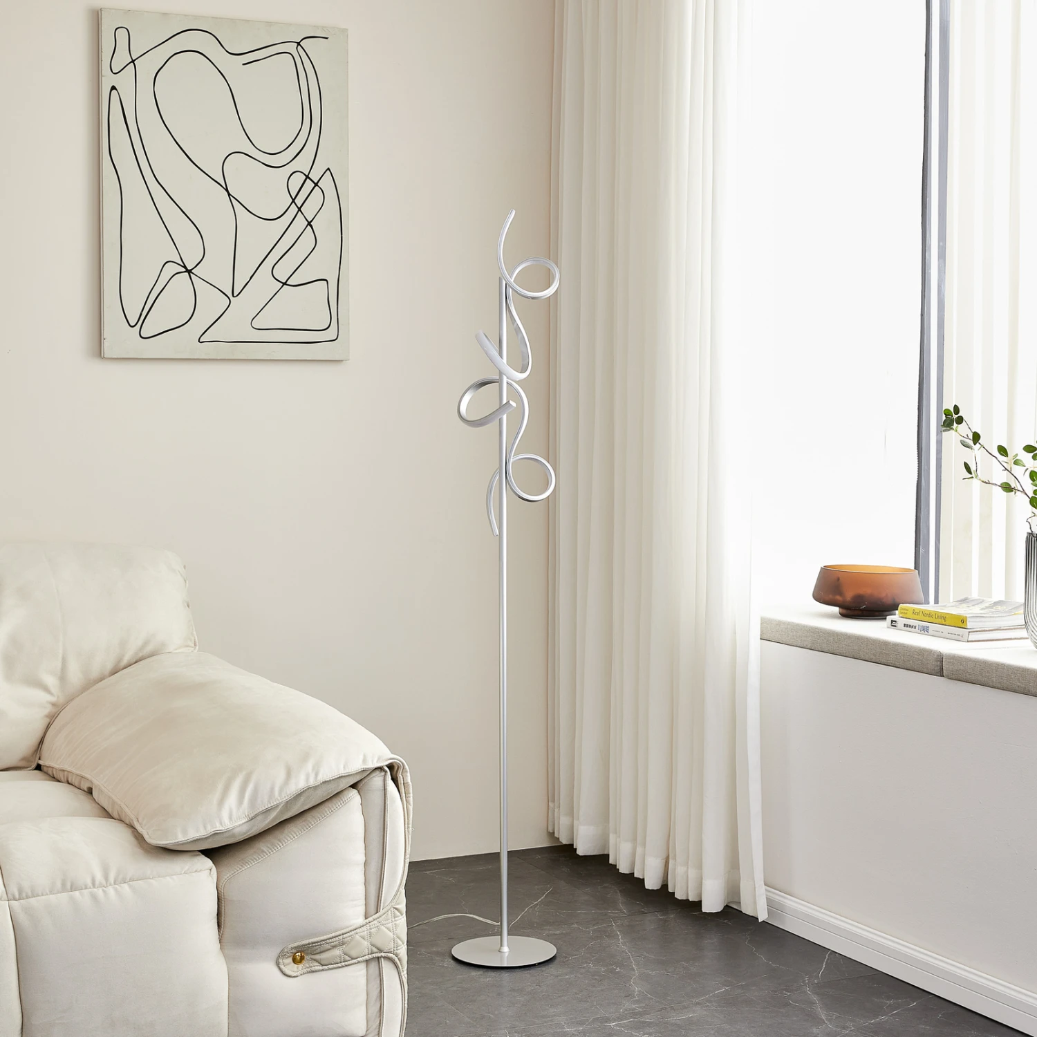 Lindby Zaylee Lampadaire LED Variateur, Argenté – Image 3