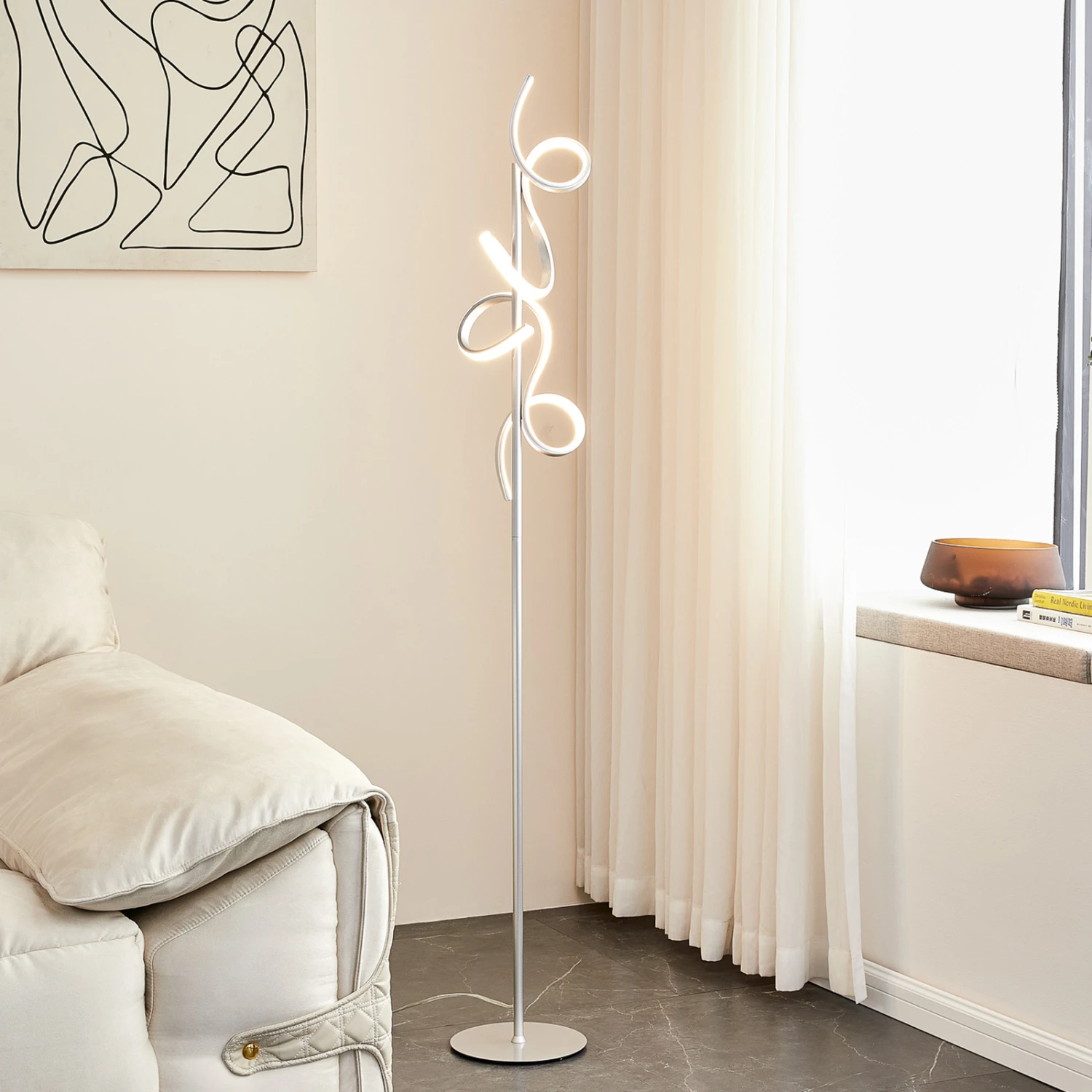 Lindby Zaylee Lampadaire LED Variateur, Argenté